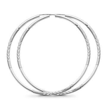 14K  White Gold Diamond Cut 2mm Snap Endless Closure Hoop Earrings Wholesale